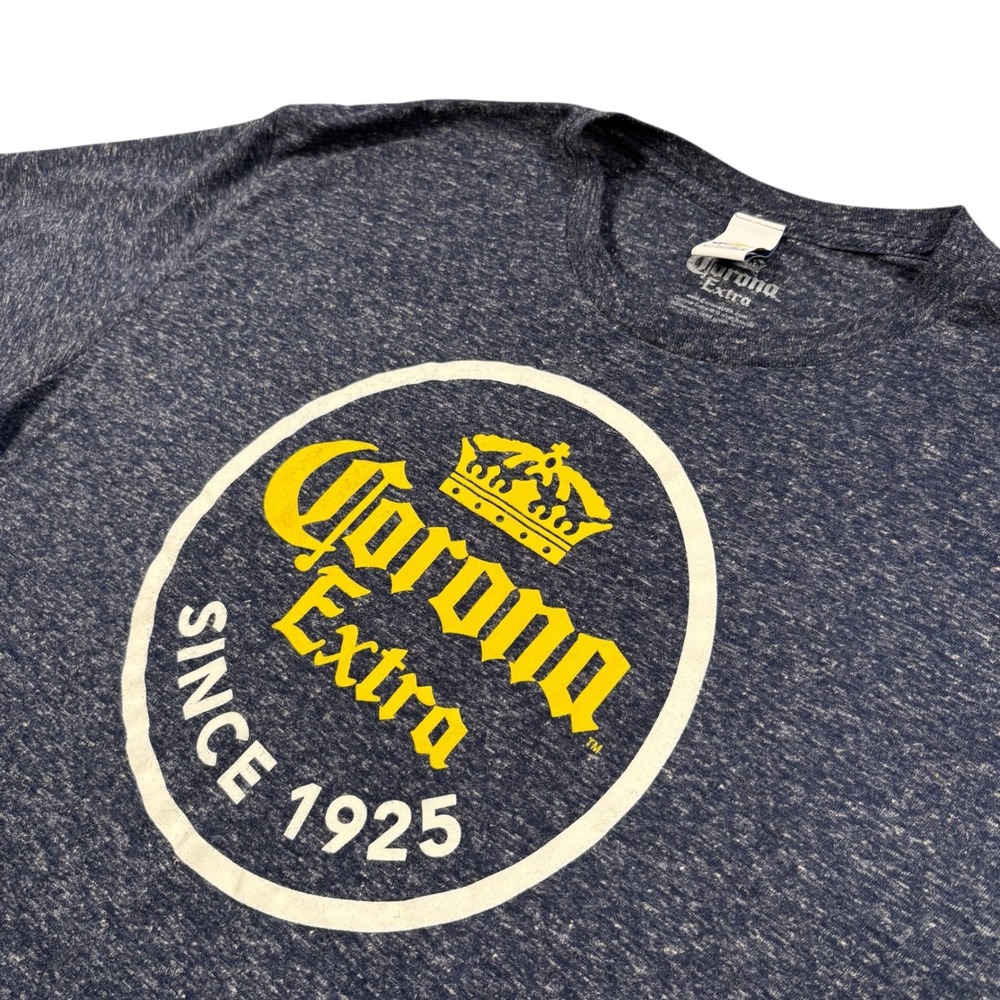 Corona Beer T Shirt sz XL‎ heathered Blue Graphic Logo Tee streetwear grunge
